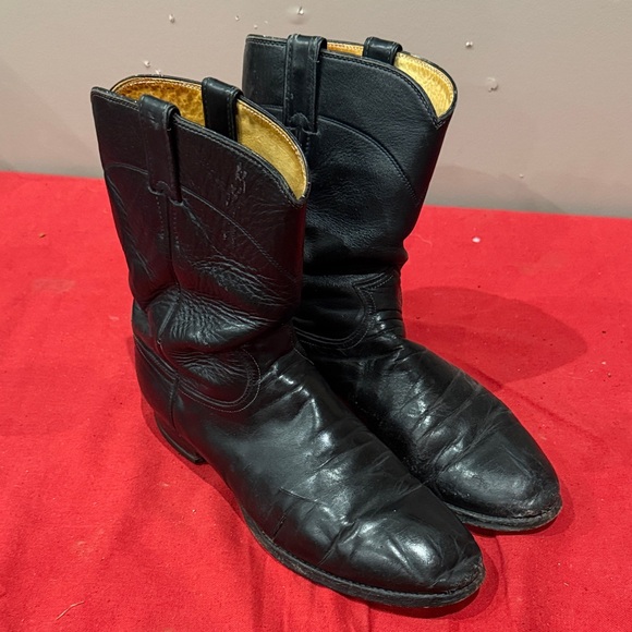 Justin boots Black Leather Cowboy Boots - Picture 1 of 6